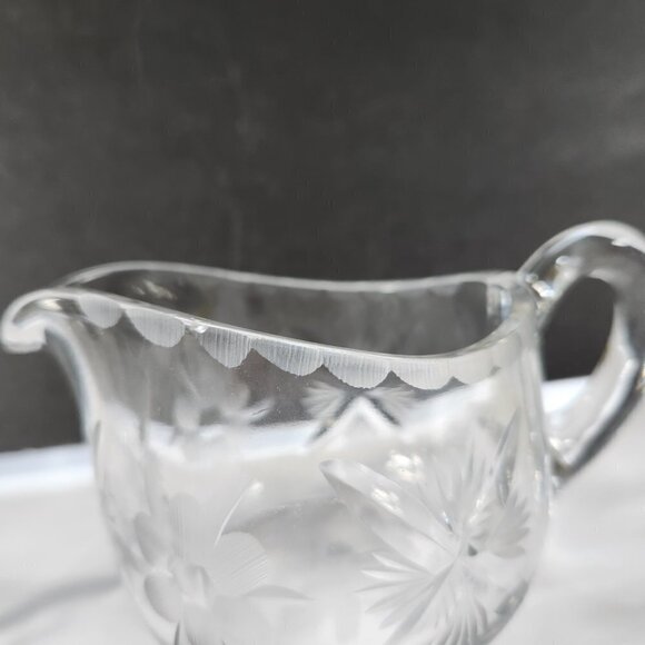 Cream and Sugar Set Vintage Lead Crystal Etched Flowers Heavy Glass - Picture 8 of 16